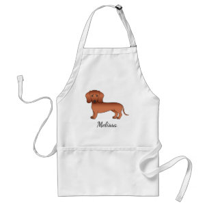Red Smooth Coat Dachshund Cute Cartoon Dog & Name Standard Apron