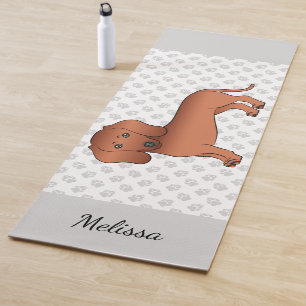 Red Smooth Coat Dachshund Cute Cartoon Dog & Name Yoga Mat