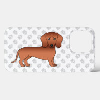 Red Smooth Coat Dachshund Cute Cartoon Dog & Paws