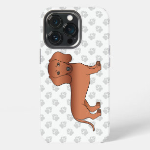Red Smooth Coat Dachshund Cute Cartoon Dog & Paws iPhone 13 Pro Case