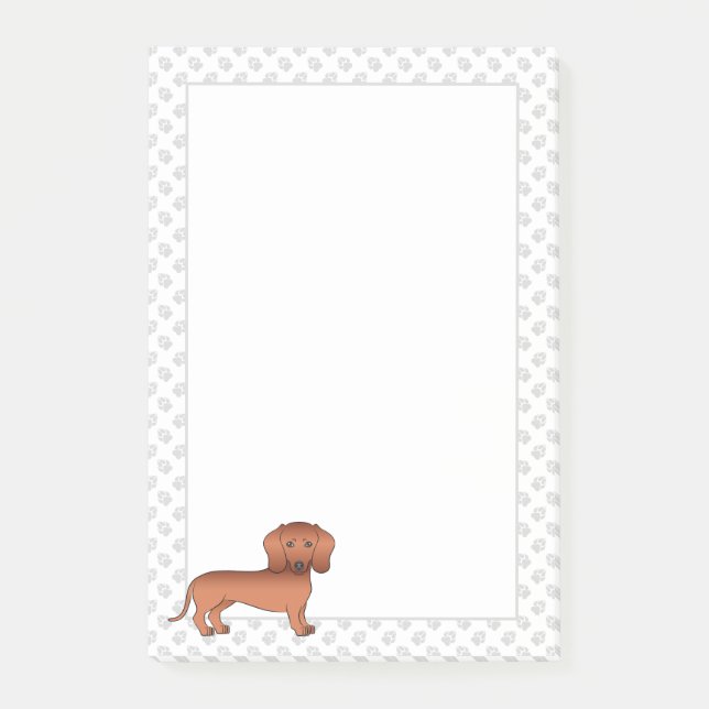 Red Smooth Coat Dachshund Cute Cartoon Dog & Paws Post-it Notes (Front)