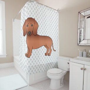 Red Smooth Coat Dachshund Cute Cartoon Dog & Paws Shower Curtain