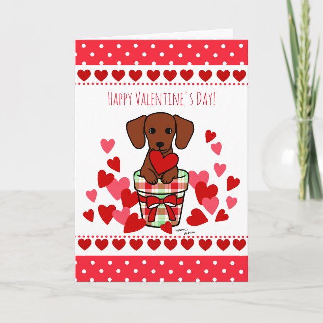 Red Smooth Dachshund Valentine's Day Card (Front)
