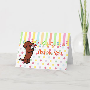 Red Smooth Haired Dachshund Heart Flower Thank You Card