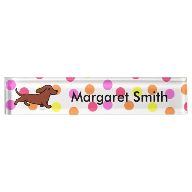 Red Smooth Haired Dachshund Polka Dot Nameplate (Front)