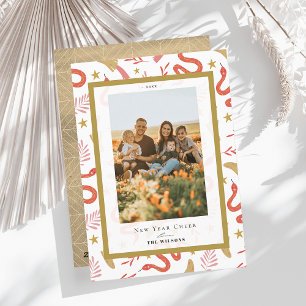 Red Snake & Mushroom 2 Photo Chinese New Year Holiday Card