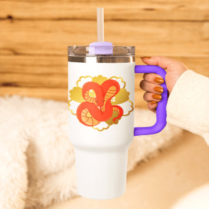 Red Snake on a Golden Flower” Unique & Luxurious Travel Mug