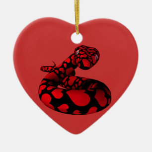 Red Snake With Hearts Ceramic Tree Decoration