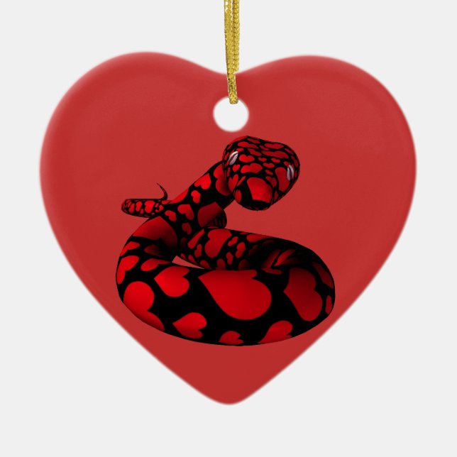 Red Snake With Hearts Ceramic Tree Decoration (Front)
