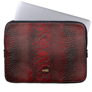 Red Snakeskin Leather Embossed Monogram Laptop Sleeve