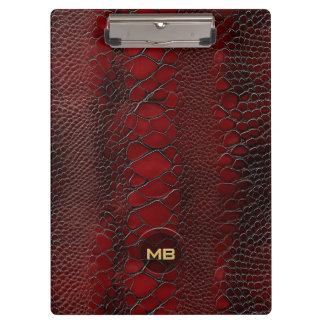 Red Snakeskin Leather Print Embossed Monogram Clipboard