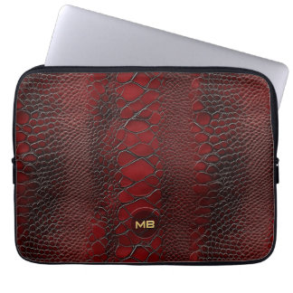 Red Snakeskin Leather Print Embossed Monogram Laptop Sleeve