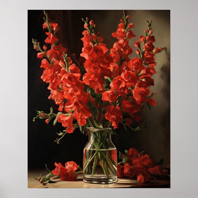 Red Snapdragon Flowers Art Print Poster (Front)