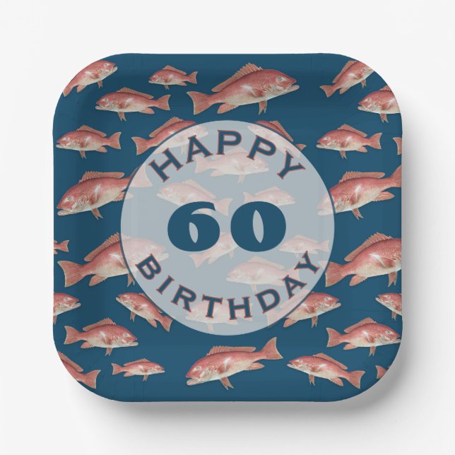Red Snapper Fish Birthday Party Paper Plate (Front)