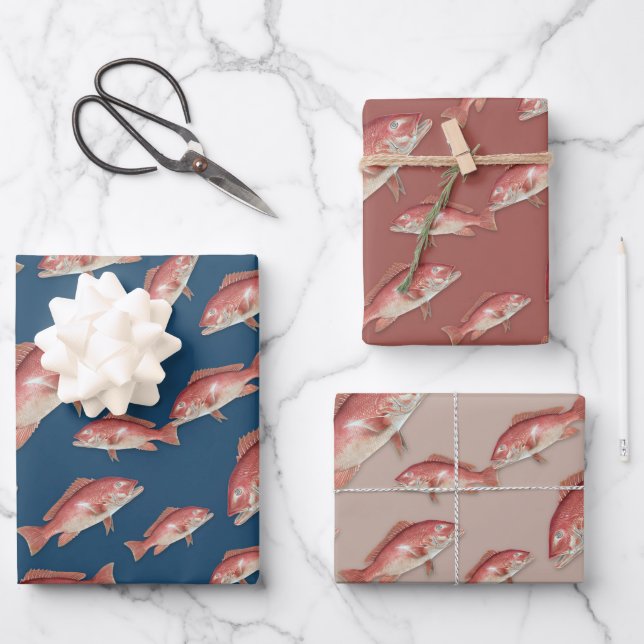 Red Snapper Fish Fisherman Wrapping Paper Sheet (Front)