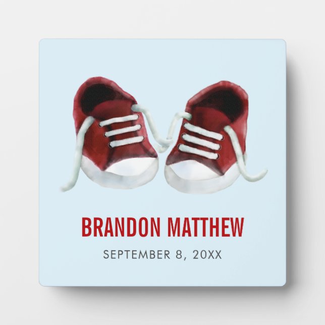Red Sneakers Baby Plaque, Baby Shoes Picture Plaque (Front)