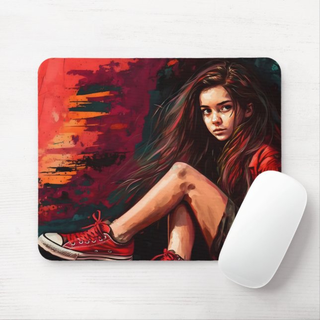 Red sneakers, shorts, child, style mouse pad (With Mouse)