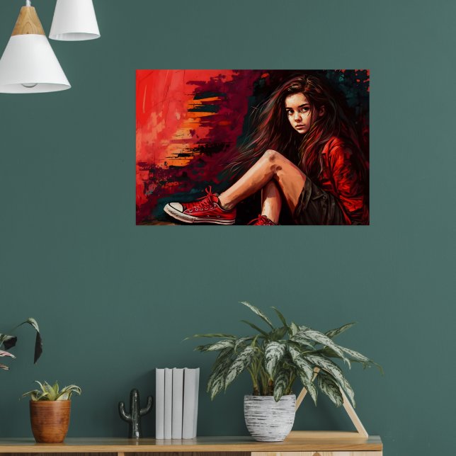 Red sneakers, shorts, child, style poster (Living Room 1)