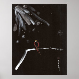 Red Snow Bird Contemplating Spring Poster