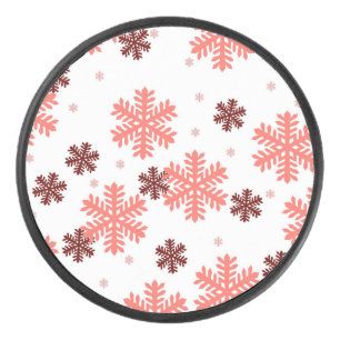 Red snow flakes Christmas pattern snow pattern des Hockey Puck
