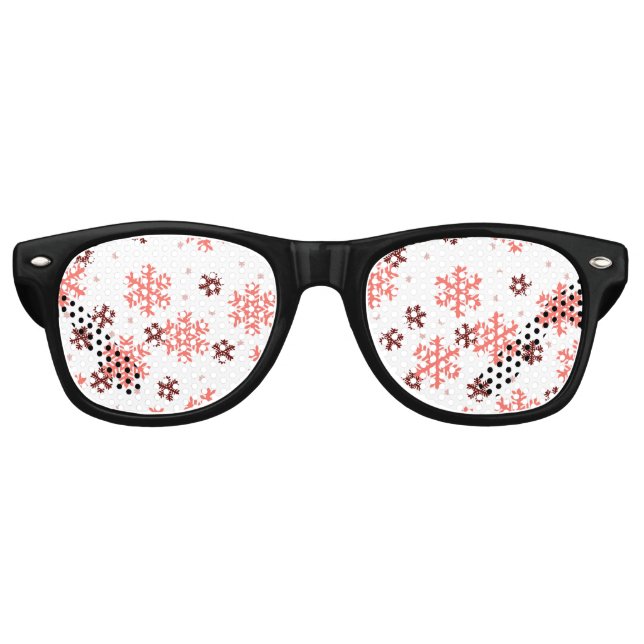 Red snow flakes Christmas pattern snow pattern des Retro Sunglasses (Front)