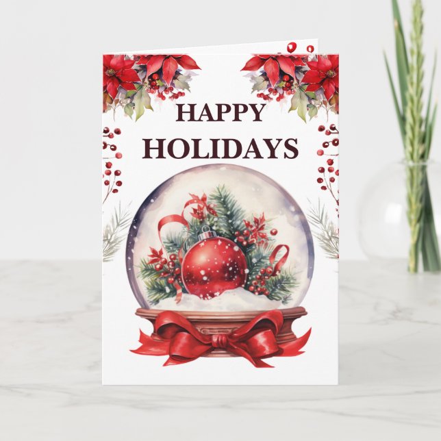 Red Snow Globe Happy Holidays | Christmas Greeting Thank You Card (Front)
