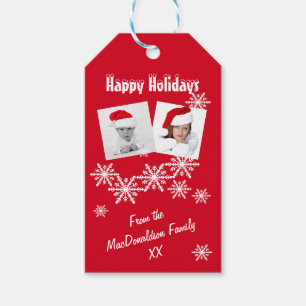 Red snow Instagram photo template Xmas holiday Gift Tags
