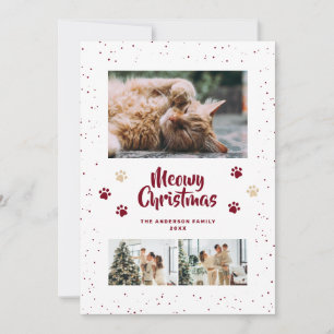 Red Snow Paws Photo Meowy Christmas Card