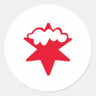 Red Snow Star, White background Christmas Classic Round Sticker