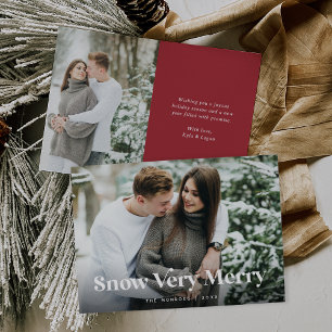 Red   Snow Very Merry Two Photo Holiday Card