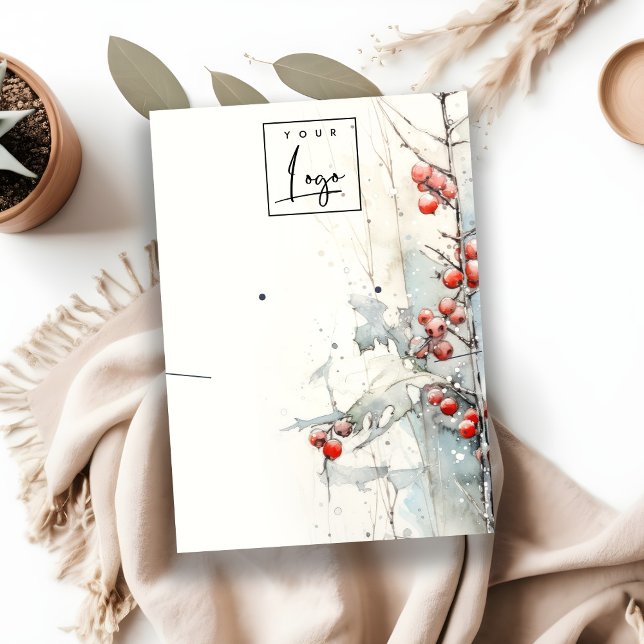 Red Snow Winter Berries Earring Necklace Holder Business Card (Creator Uploaded)