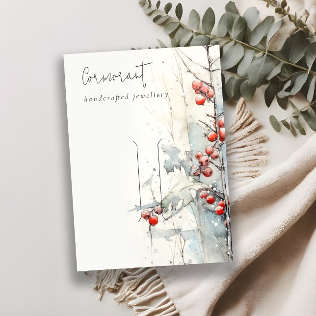 Red Snow Winter Berries Hair pin Display Holder Business Card (Creator Uploaded)