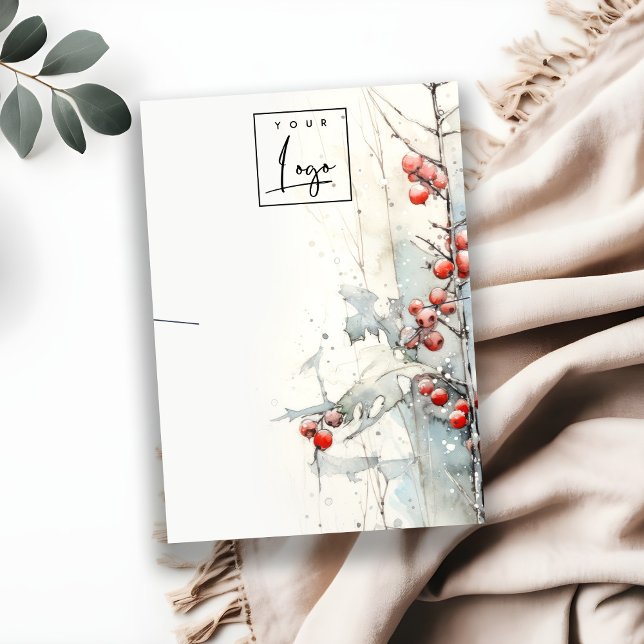 Red Snow Winter Berries Logo Necklace Holder Business Card (Creator Uploaded)