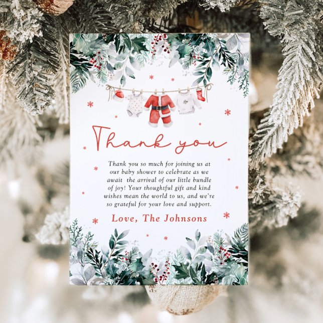 Red Snow Winter Christmas Baby Clothes Baby Shower Thank You Card (Creator Uploaded)