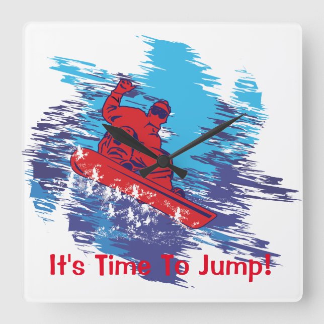 Red Snowboarder Square Wall Clock (Front)