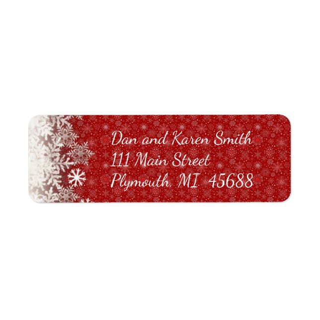 Red Snowflake Christmas Address Label (Front)