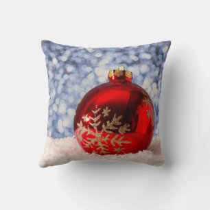 Red Snowflake Christmas Bauble Cushion