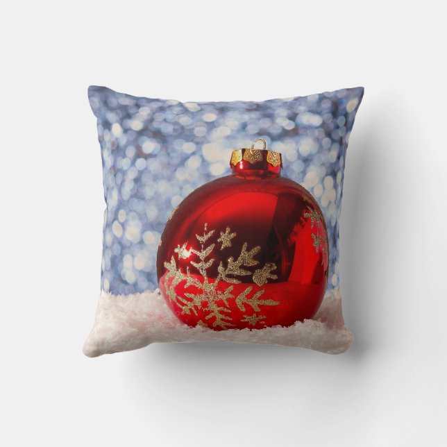 Red Snowflake Christmas Bauble Cushion (Back)
