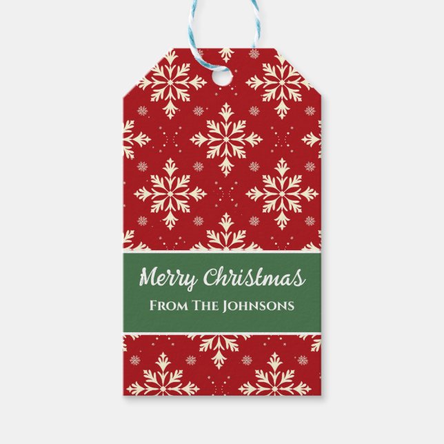 Red Snowflake Christmas Gift Tags Holiday (Front)