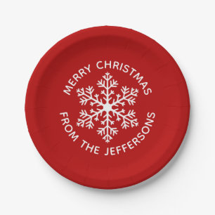 Red Snowflake Christmas Paper Plates