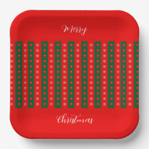 Red Snowflake Christmas Paper Plates