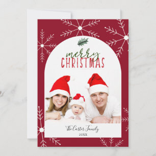 Red Snowflake Christmas Photo Arched Frame Modern Holiday Card