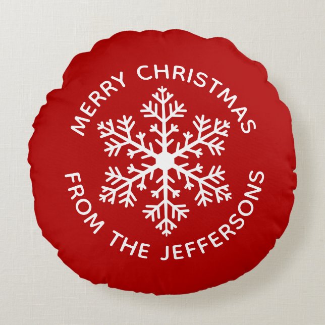 Red Snowflake Christmas Round Pillow (Front)