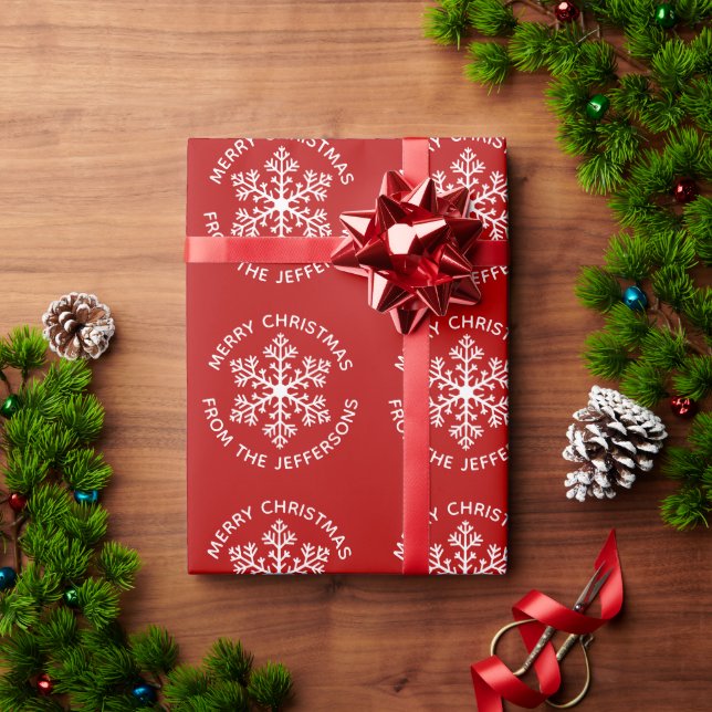 Red Snowflake Christmas Wrapping Paper (Holiday Gift)