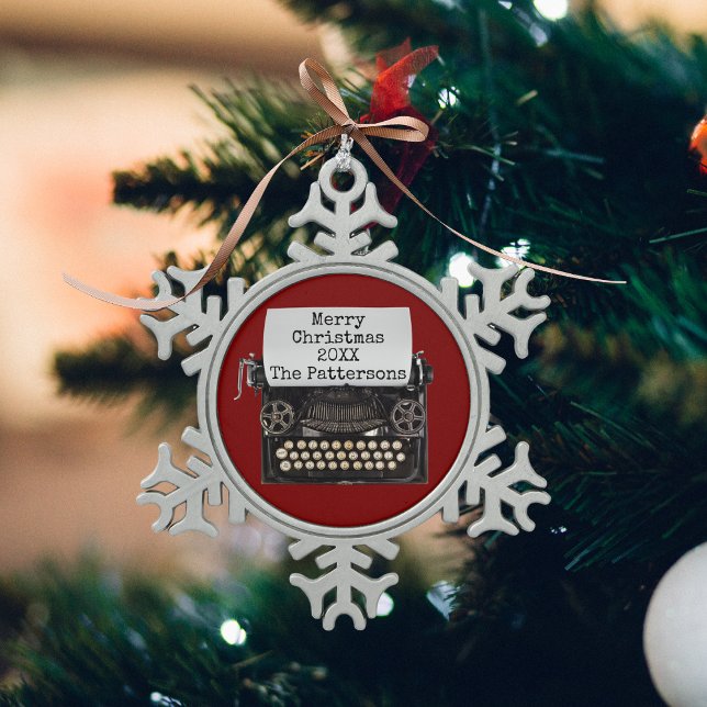 Red Snowflake Framed Typewriter Christmas Ornament (Creator Uploaded)