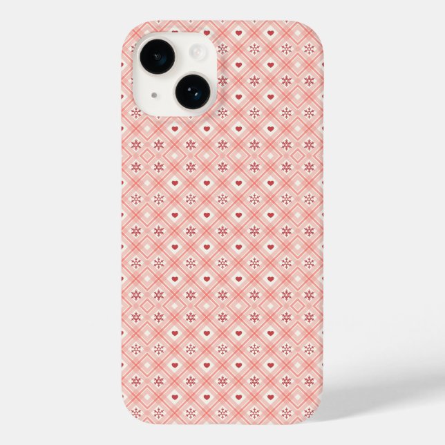 Red Snowflake Heart In Pink Retro Seamless Pattern Case-Mate iPhone Case (Back)