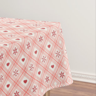 Red Snowflake Heart In Pink Retro Seamless Pattern Tablecloth