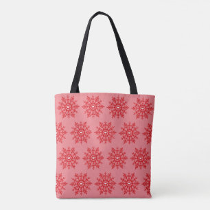Red Snowflake Heart Print Pattern Tote Bag