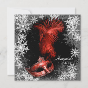 Red Snowflake Masquerade Party Invitation
