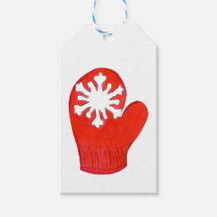Red Snowflake Mittens Gift Tags